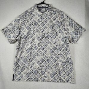 Tommy Bahama Camp Shirt XL Mens Silk Coolmax Gray Print Button Front
